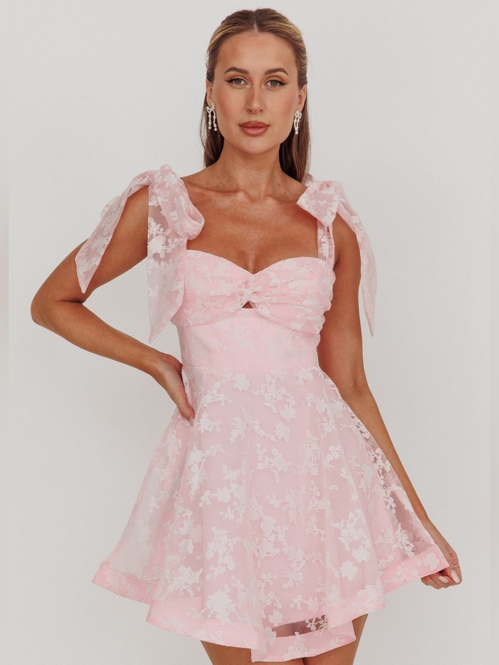 NWT Angel Biba Oliana Tied Shoulders Keyhole Mini Dress Blush